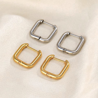 Boucles d'oreilles créoles carrés bords arrondis acier inoxydable argent or argent vendu par paire