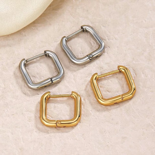 Boucles d'oreilles créoles carrés bords arrondis acier inoxydable argent or argent vendu par paire