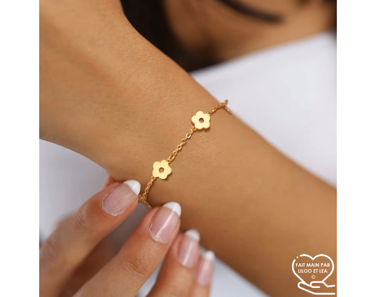 Bracelet fleurs en acier inoxydable or bijou femme