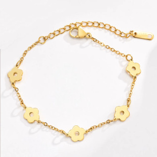 Bracelet fleurs en acier inoxydable or bijou femme