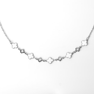 Collier trèfles en émail blancs et trèfles creux sur acier inoxydable argent or cadeau femme