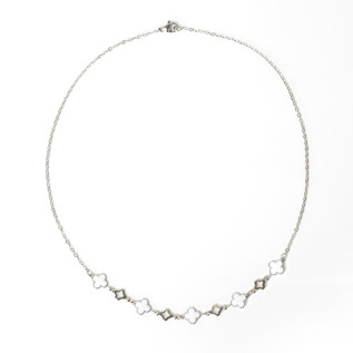 Collier trèfles en émail blancs et trèfles creux sur acier inoxydable argent or cadeau femme