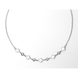 Collier trèfles en émail blancs et trèfles creux sur acier inoxydable argent or cadeau femme
