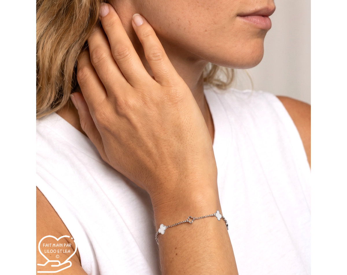 White enamel  and hollow clover bracelet on stainless steel silver and gold women jewelry