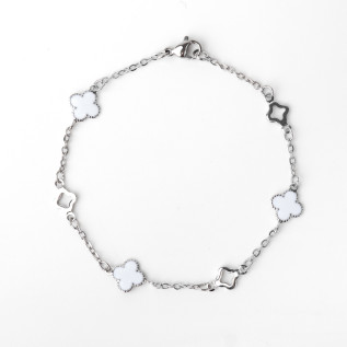 White enamel  and hollow clover bracelet on stainless steel silver and gold women jewelry