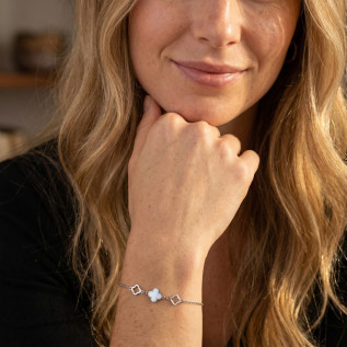 Bracelet trèfle blanc en émail et deux trèfles creux sur acier inoxydable argent or bijou femme