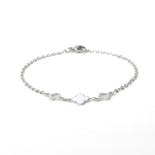 White enamel and two hollow clovers bracelet on stainless steel silver and gold women jewelry
