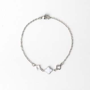 Bracelet trèfle blanc en émail et deux trèfles creux sur acier inoxydable argent or bijou femme