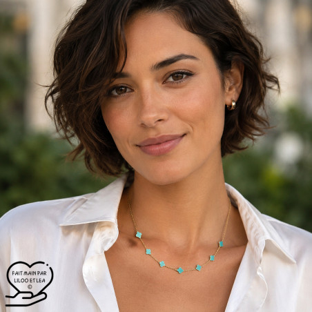 Turquoise enamel clover necklace on silver or gold stainless steel woman gift