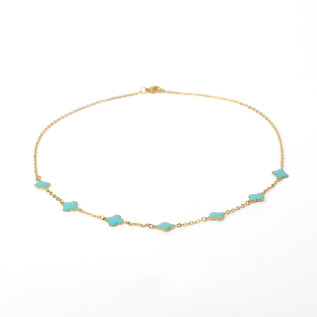 Turquoise enamel clover necklace on silver or gold stainless steel woman gift