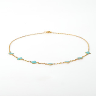 Turquoise enamel clover necklace on silver or gold stainless steel woman gift