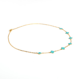 Turquoise enamel clover necklace on silver or gold stainless steel woman gift