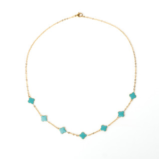 Turquoise enamel clover necklace on silver or gold stainless steel woman gift