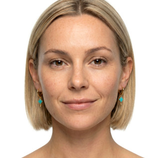 Small hoop earrings with turquoise enamel clover pendants on stainless steel silver and gold sold in pairs