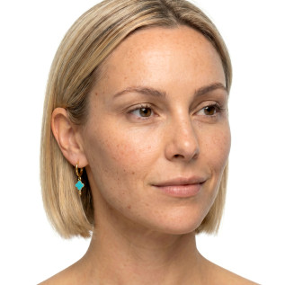 Boucles d'oreilles petites créoles et trèfles turquoise en émail sur acier inoxydable argent or vendues par paire
