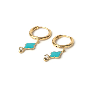 Small hoop earrings with turquoise enamel clover pendants on stainless steel silver and gold sold in pairs