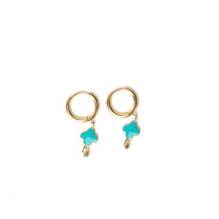 Boucles d'oreilles petites créoles et trèfles turquoise en émail sur acier inoxydable argent or vendues par paire