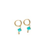 Small hoop earrings with turquoise enamel clover pendants on stainless steel silver and gold sold in pairs