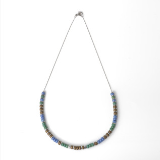 Collier perles Miyuki marron vert bleu et rondelles hématite sur acier inoxydable argent or cadeau femme