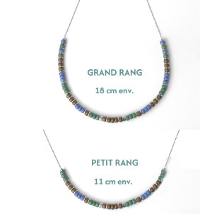 Hematite discs and brown blue green Miyuki beads necklace on silver or gold stainless steel woman gift