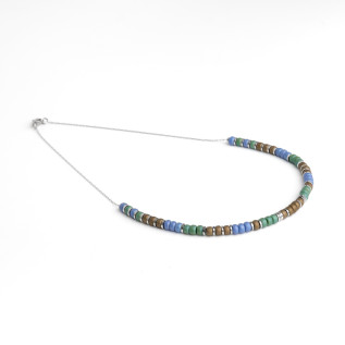 Collier perles Miyuki marron vert bleu et rondelles hématite sur acier inoxydable argent or cadeau femme