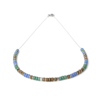 Collier perles Miyuki marron vert bleu et rondelles hématite sur acier inoxydable argent or cadeau femme