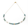 Hematite discs and blue-green white Miyuki beads necklace on silver or gold stainless steel woman gift