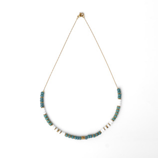 Collier perles Miyuki bleu-vert blanc et rondelles hématite sur acier inoxydable argent or cadeau femme