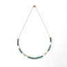 Collier perles Miyuki bleu-vert blanc et rondelles hématite sur acier inoxydable argent or cadeau femme