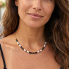 Collier perles Miyuki noir blanc et rondelles hématite sur acier inoxydable argent or cadeau femme