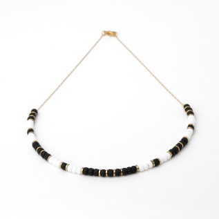Hematite discs and black white Miyuki beads necklace on silver or gold stainless steel woman gift