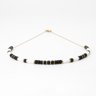 Hematite discs and black white Miyuki beads necklace on silver or gold stainless steel woman gift