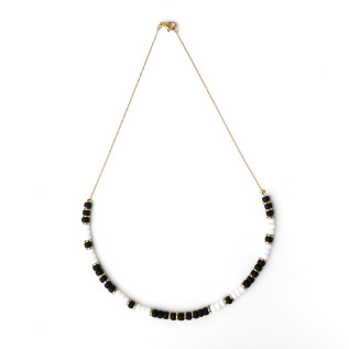 Hematite discs and black white Miyuki beads necklace on silver or gold stainless steel woman gift