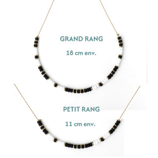 Collier perles Miyuki noir blanc et rondelles hématite sur acier inoxydable argent or cadeau femme