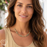 Collier perles Miyuki tons beige et kaki et rondelles hématite sur acier inoxydable argent or cadeau femme