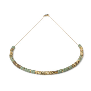 Collier perles Miyuki tons beige et kaki et rondelles hématite sur acier inoxydable argent or cadeau femme