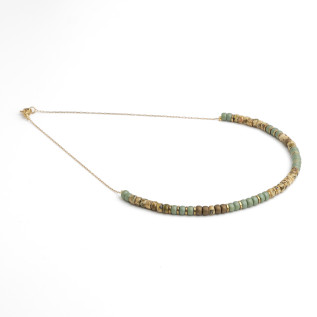 Hematite discs and beige and khaki tones Miyuki beads necklace on silver or gold stainless steel woman gift