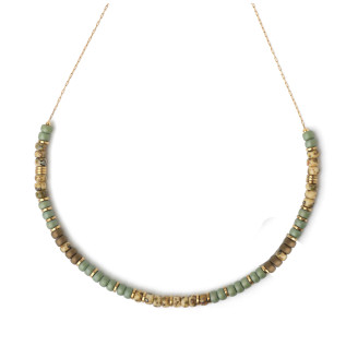 Collier perles Miyuki tons beige et kaki et rondelles hématite sur acier inoxydable argent or cadeau femme