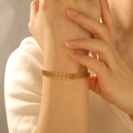 Bracelet maille large et plate en acier inoxydable or argent bijou femme