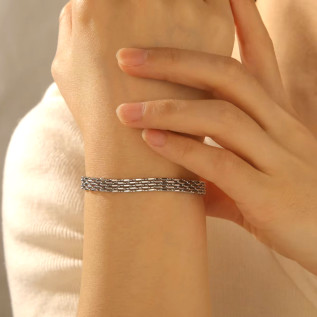 Wide flat-link bracelet in silver gold stainless steel women jewelry