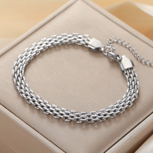 Bracelet maille large et plate en acier inoxydable or argent bijou femme