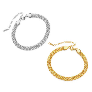 Wide flat-link bracelet in silver gold stainless steel women jewelry