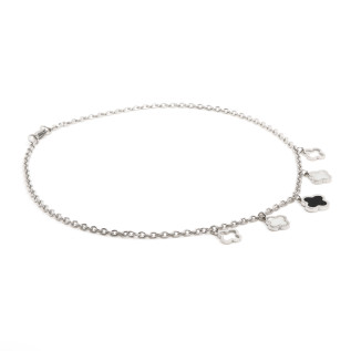 Collier trèfle noir blanc et creux sur acier inoxydable argent cadeau collier femme