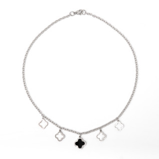 Collier trèfle noir blanc et creux sur acier inoxydable argent cadeau collier femme