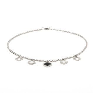 Black white and hollow clover necklace on silver stainless steel woman necklace gift