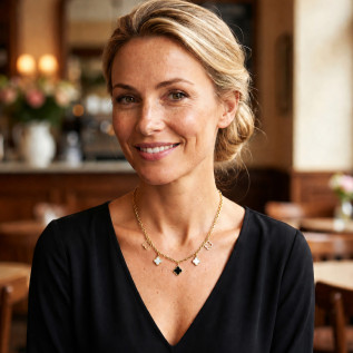 Collier trèfle noir blanc et creux sur acier inoxydable or cadeau collier femme