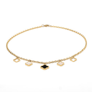 Collier trèfle noir blanc et creux sur acier inoxydable or cadeau collier femme