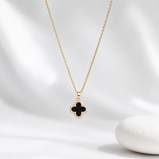 Double-sided black white clover necklace cubic zirconia on gold stainless steel woman necklace gift