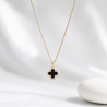 Double-sided black white clover necklace cubic zirconia on gold stainless steel woman necklace gift