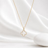 Collier pendentif trèfle double face noir et blanc zirconiums sur acier inoxydable or cadeau collier femme
